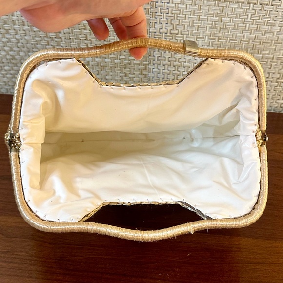 🌟HP🌟VTG 1960s-70s Tan Raffia Straw & Beaded Top Handle Clutch Handbag Japan - Picture 5 of 12